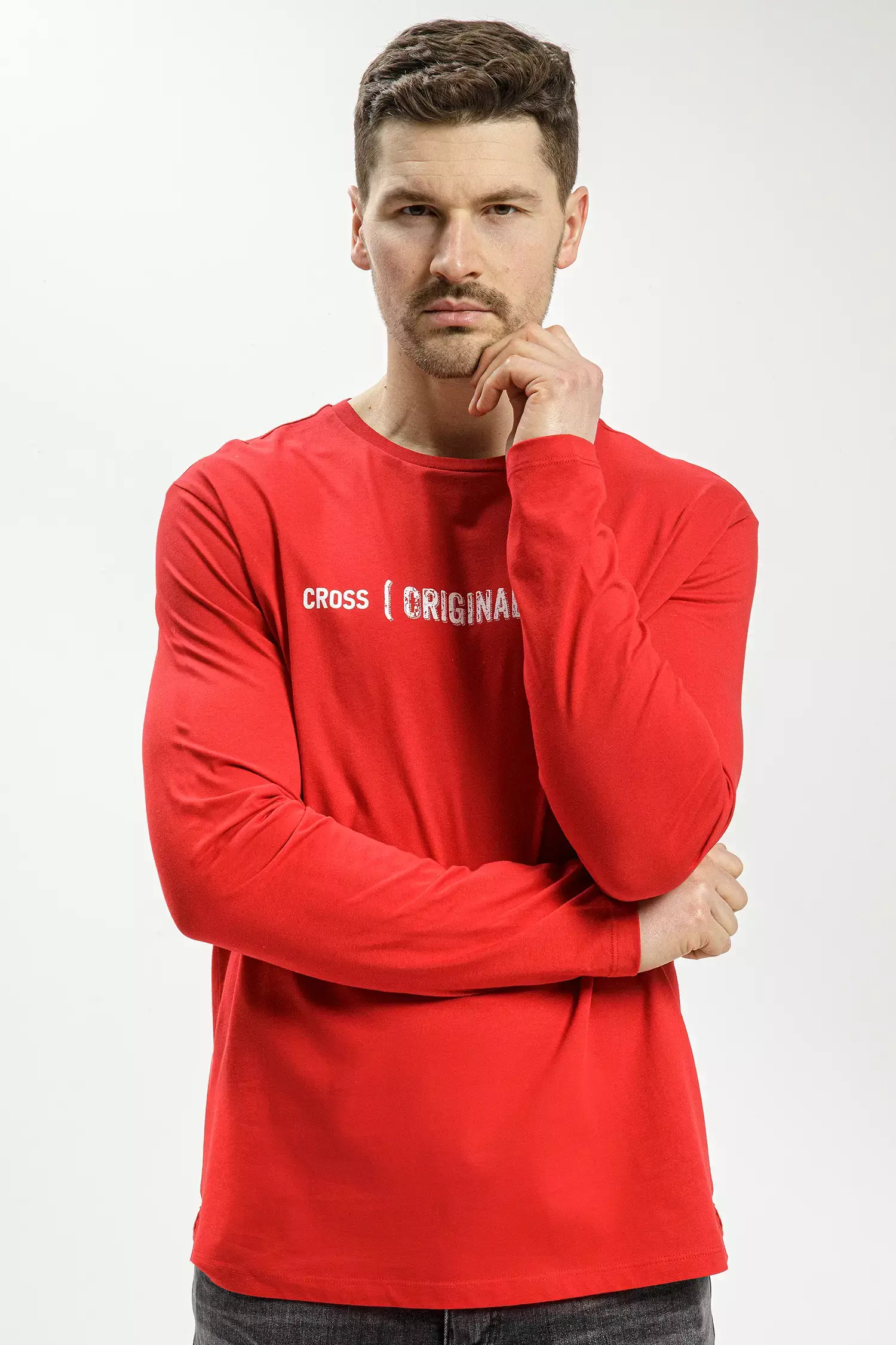 Longsleeve męski czerwony z nadrukiem 15930-007 RED